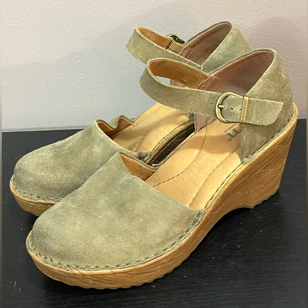 Women's Green Born Nellie Mary Jane Suede Wedge Clogs Size 6 - Picture 5 of 11